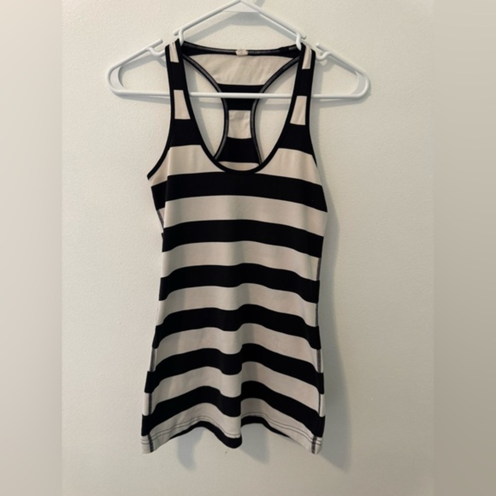 Lululemon Black and White Striped Racerback Tank Top, Size 4